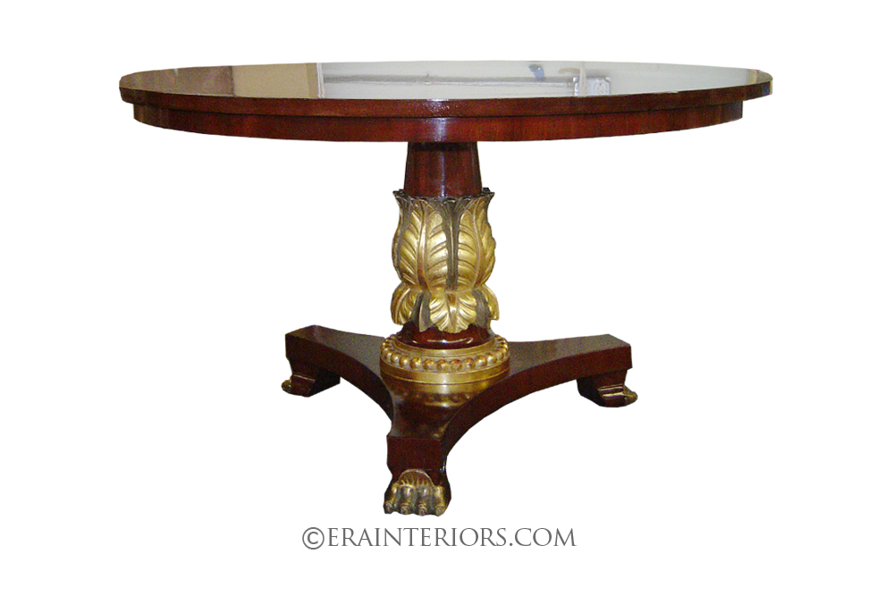 regency round dining table with claw feet & gold leaf