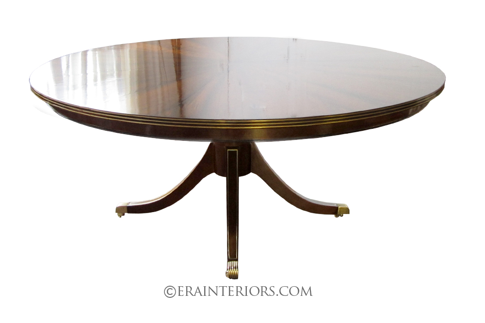 sheraton single pedestal round dining table with brass inlay